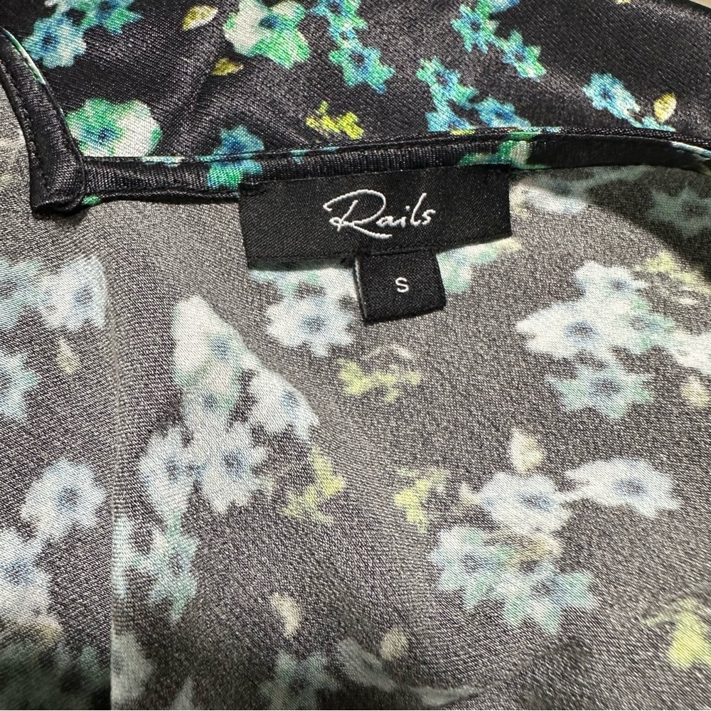 Rails Pandora Floral Satin Crepe Midi Dress Black 
Green SZ Small Fairy EUC - Picture 2 of 10
